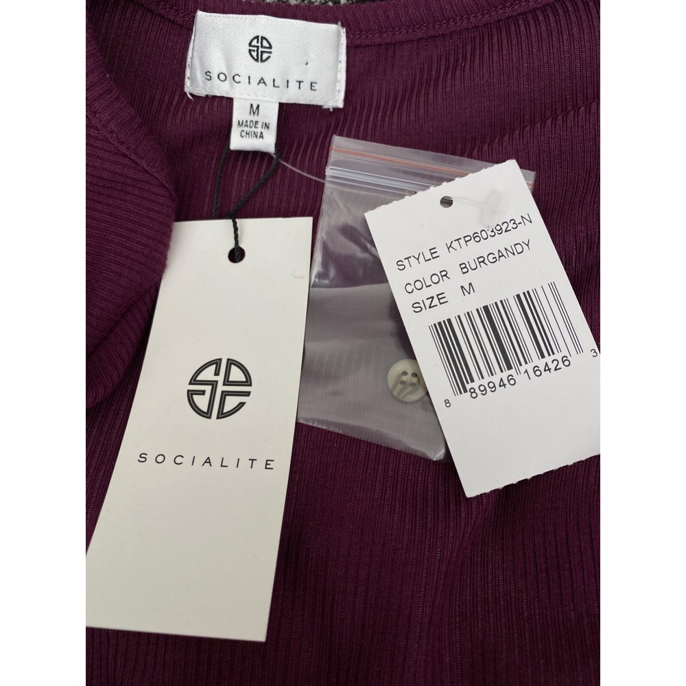 Socialite Size M Burgundy Color Cardigan Sweater Scoop Neck Long Sleeve Buttons - Picture 5 of 5